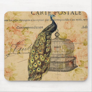 Alfombrilla De Ratón pavo real botánico francés del vintage del nouve