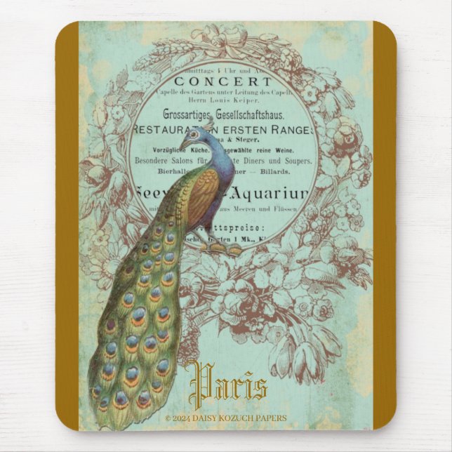 Alfombrilla De Ratón Pavo real de París, almohadilla de ratón inspirada (Frente)