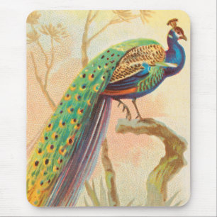 Alfombrilla De Ratón Pavo Real Vintage en una pintura de ramificación