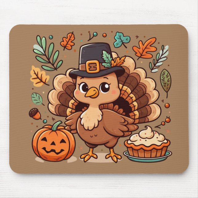 Alfombrilla De Ratón Pavo y calabaza Personalizado lindo Día de Acción  (Frente)