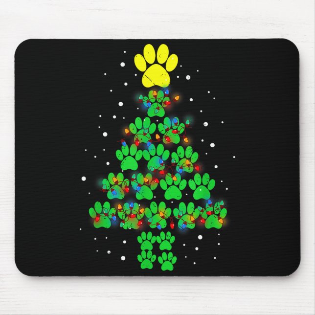 Alfombrilla De Ratón Paw Print Merry Christmas Tree Lights Dog Or Cat M (Frente)