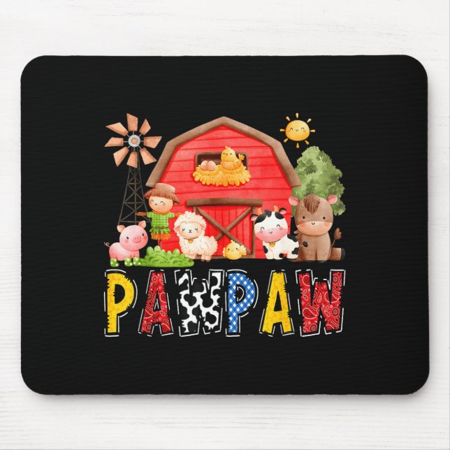 Alfombrilla De Ratón Pawpaw Red Farm Cow Birthday Boy Matching Family P (Frente)