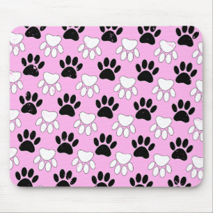 Alfombrilla De Ratón Paws Blancos Y Negros Con Dolor En Fondo Rosa