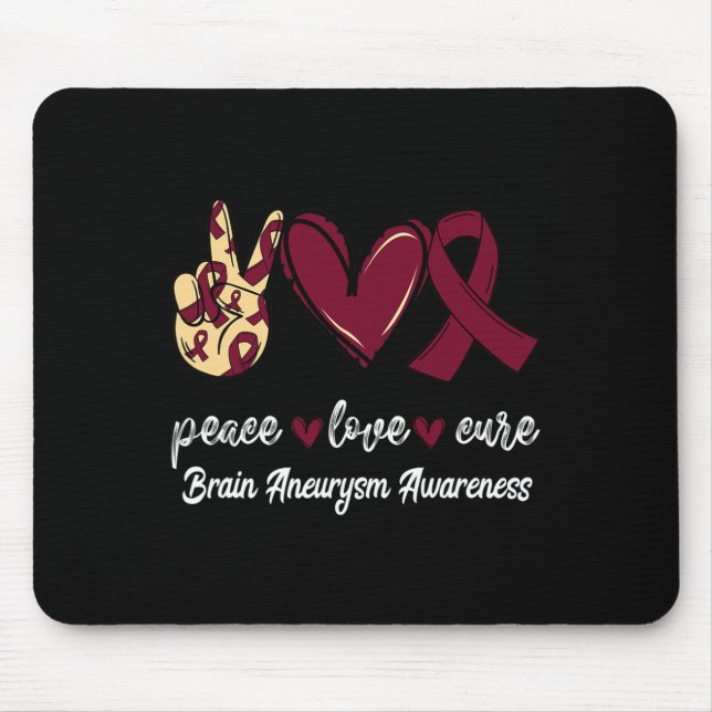 Alfombrilla De Ratón Paz Amor Cure Aneurysm Burgundy Ribbon Awa (Frente)