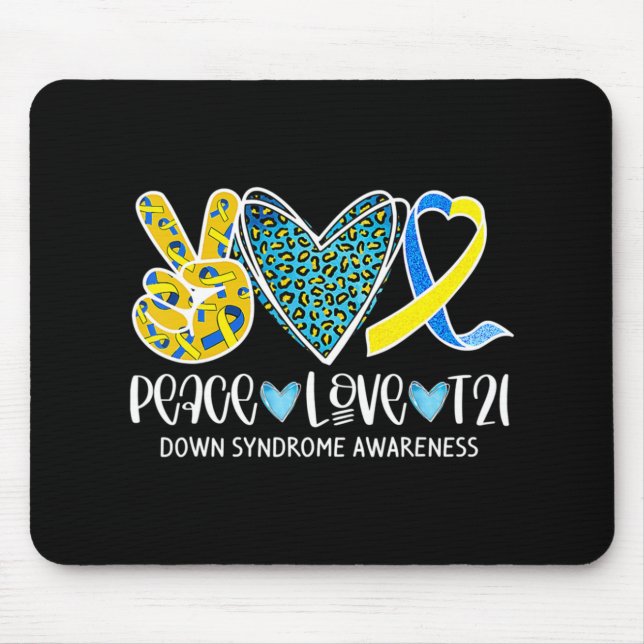 Alfombrilla De Ratón Paz Amor Cure Blue & Yellow Ribbon Down Syndrome (Frente)