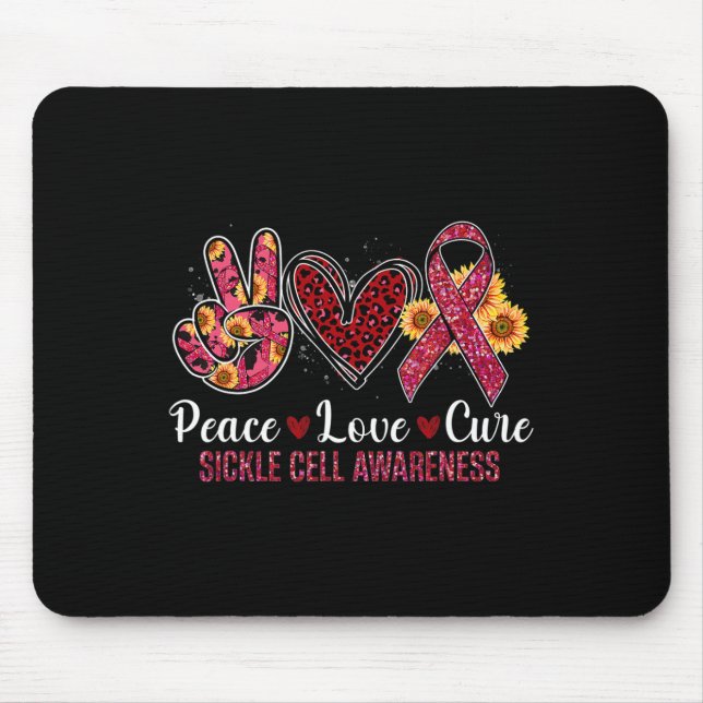 Alfombrilla De Ratón Paz Amor Cure Burgundy Ribbon Sickle Cell Awaren (Frente)