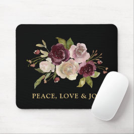 Alfombrilla De Ratón Peace Love and Joy Winter Bouquet Black Holiday