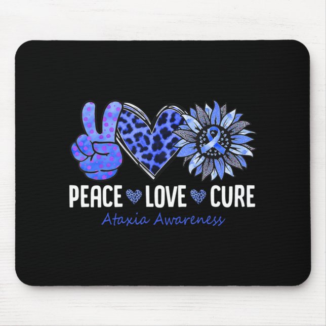 Alfombrilla De Ratón Peace Love Cure Ataxia Awareness Mes Blue Sunflo (Frente)