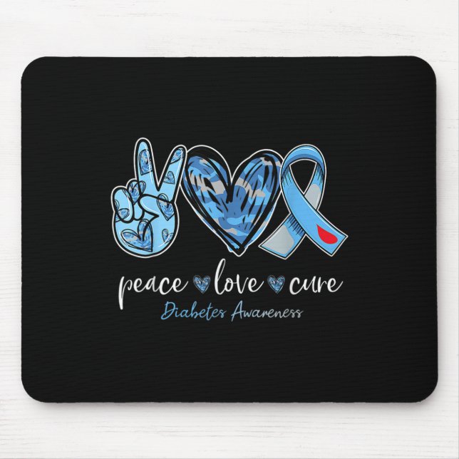 Alfombrilla De Ratón Peace Love Cure Blue Ribbon Diabetes Awareness Mon (Frente)