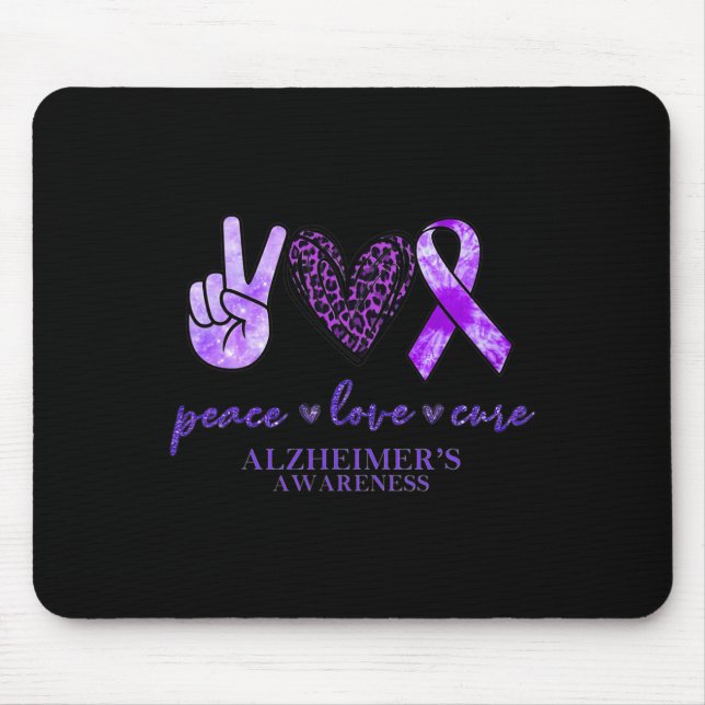 Alfombrilla De Ratón Peace Love Cure Ribbon Leopard Alzheimer Brain Awa (Frente)