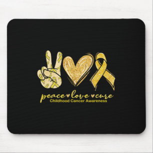 Alfombrilla De Ratón Peace Love Cure Yellow Ribbon Children Cancer Awa