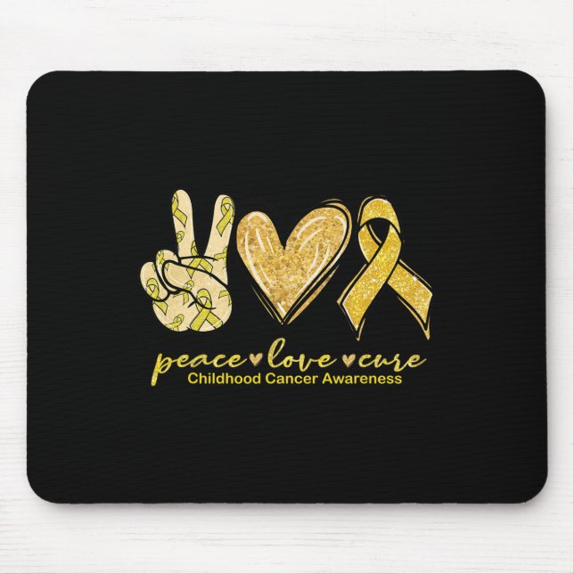 Alfombrilla De Ratón Peace Love Cure Yellow Ribbon Children Cancer Awa (Frente)