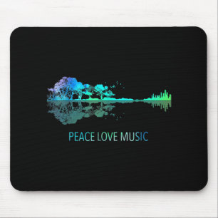Alfombrilla De Ratón Peace Love Music Guitar Lake Shadow Hippie Musicia