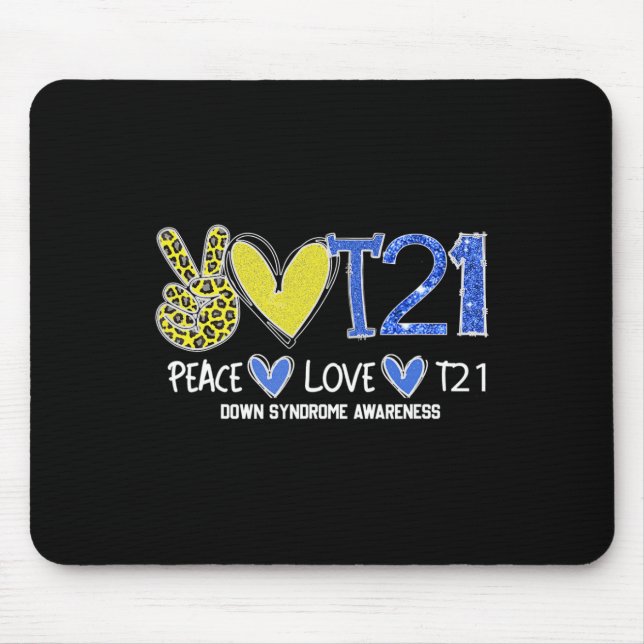 Alfombrilla De Ratón Peace Love T21 Blue Yellow Ribbon Down Syndrome w (Frente)