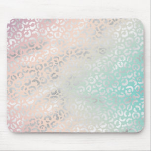 Alfombrilla De Ratón Peach Aqua Tie Dye Silver Leopard Print