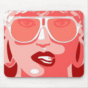 Alfombrilla De Ratón Peach Pop Art Bonito Mujer Gafas de sol Ligas roja