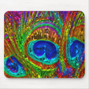 Alfombrilla De Ratón Peacock Feathers Glass Art 1 Mousepad