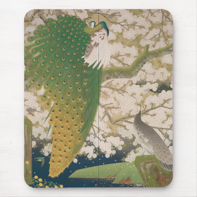 Alfombrilla De Ratón Peacocks y cerezo (1925) (Frente)
