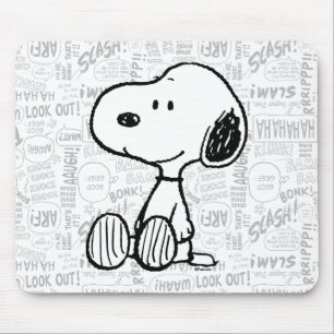 Alfombrilla De Ratón PEANUTS   Snoopy on Black White Comics