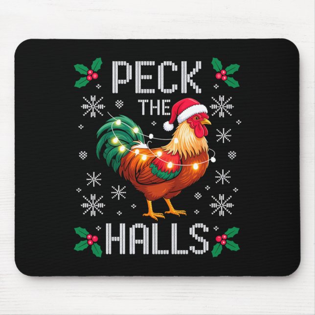 Alfombrilla De Ratón Peck The Halls Chicken Christmas Lights Snowflakes (Frente)