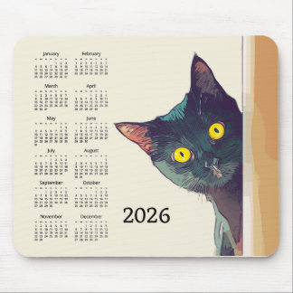 Alfombrilla De Ratón Peeking Cat 2026 Calendar Mousepad