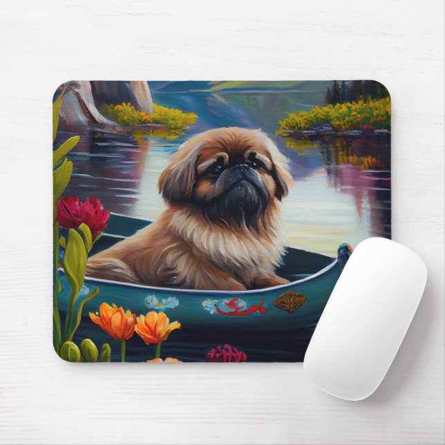 Alfombrilla De Ratón Pekingese en un remo: Una aventura escénica (Con ratón)