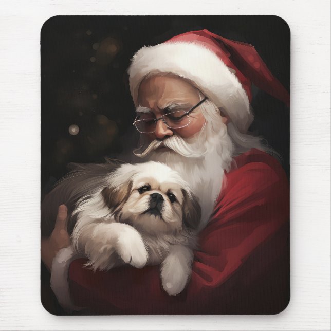 Alfombrilla De Ratón Pekingeses con Navidades festivos de Santa Claus (Frente)
