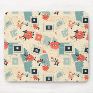 Alfombrilla De Ratón Película de Diapositiva Floral Azul Coral de Mitad