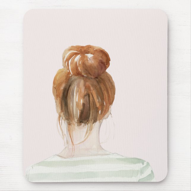 Alfombrilla De Ratón Pelo Rojo Top Knot Bun (Frente)