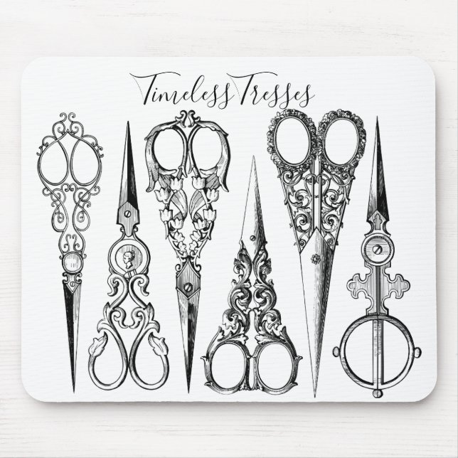 Alfombrilla De Ratón Peluquería victoriana costura tijeras elegante (Frente)