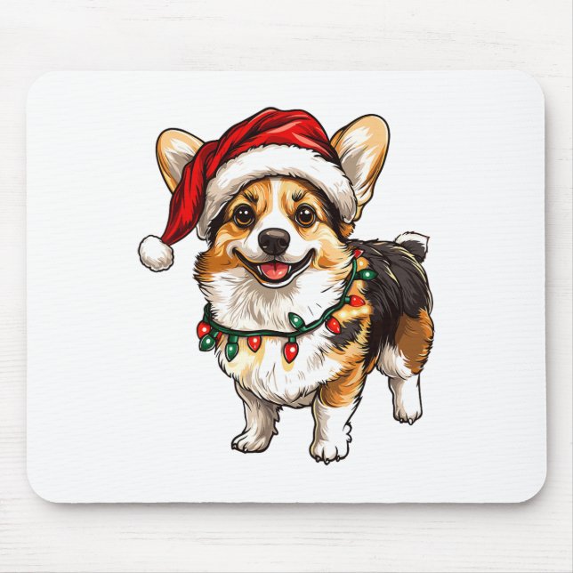 Alfombrilla De Ratón Pembroke Welsh Corgi Santa Christmas Tree Luces X (Frente)