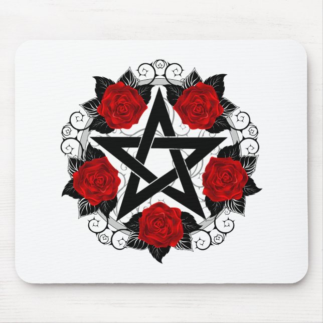 Alfombrilla De Ratón Pentagram con rosas rojas (Frente)