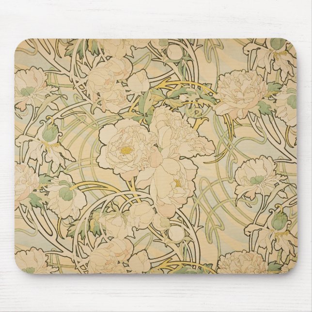 Alfombrilla De Ratón Peonies de Mousepad Alfonso Mucha (Frente)