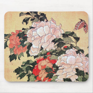 Alfombrilla De Ratón Peonies y mariposa Hokusai