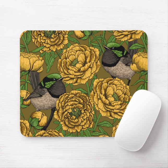 Alfombrilla De Ratón Peonies y wrens (Con ratón)