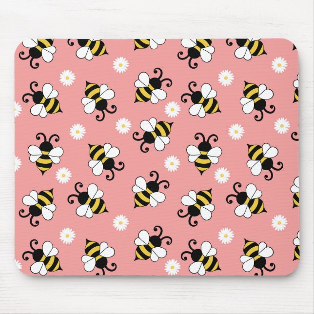 Alfombrilla De Ratón Pequeñas abejas y flores de margarita (Frente)