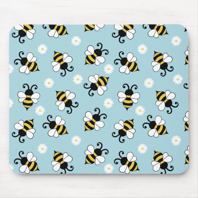 Alfombrilla De Ratón Pequeñas abejas y flores de margarita (Frente)