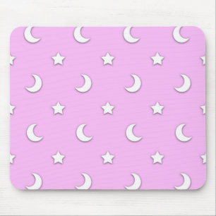 Alfombrilla De Ratón Pequeñas estrellas blancas y lunas sobre rosa