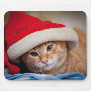Alfombrilla De Ratón Pequeño gatito en gorra rojo del navidad