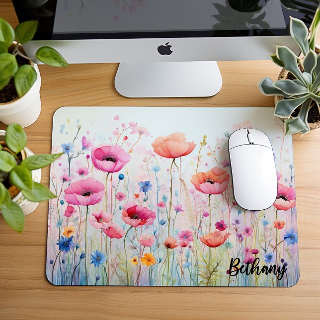 Alfombrilla De Ratón Pequeño Mousepad, Acuarela De Flores Silvestres, (Subido por el creador)