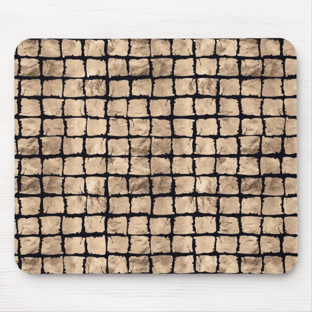 Alfombrilla De Ratón Pequeños cuadrados pintados de oro rosa y negro (Frente)