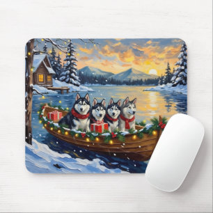 Alfombrilla De Ratón Pereza de Navidad del Malamute de Alaska Barco Fie