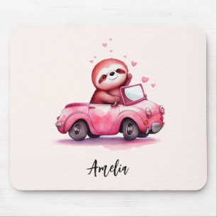 Alfombrilla De Ratón Perezoso Adorable Conduciendo un Convertible Rosa