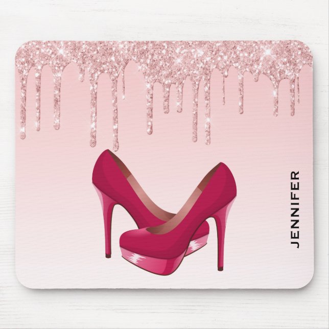 Alfombrilla De Ratón Perforaciones modernas de Purpurina rosado y tacon (Frente)