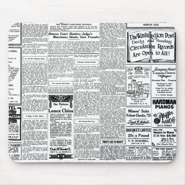 Alfombrilla De Ratón Periódico negro y blanco viejo, anuncio retro del (Frente)