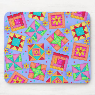 Alfombrilla De Ratón Periwinkle Patchwork Quilt Blocks Mousepad