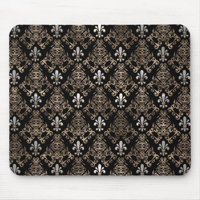 Alfombrilla De Ratón Perla y oro patrón de Fleur-de-lis (Frente)