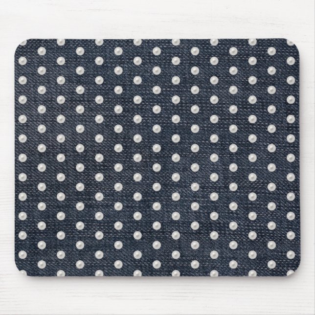 Alfombrilla De Ratón perlas blancas en denim azul (Frente)