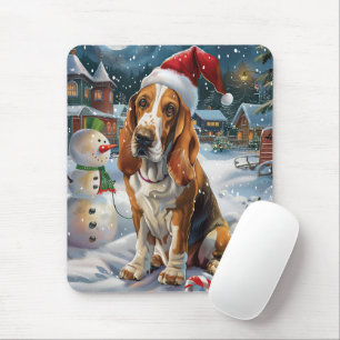 Alfombrilla De Ratón Perrito Basset Hound Navidad Invierno Alegría