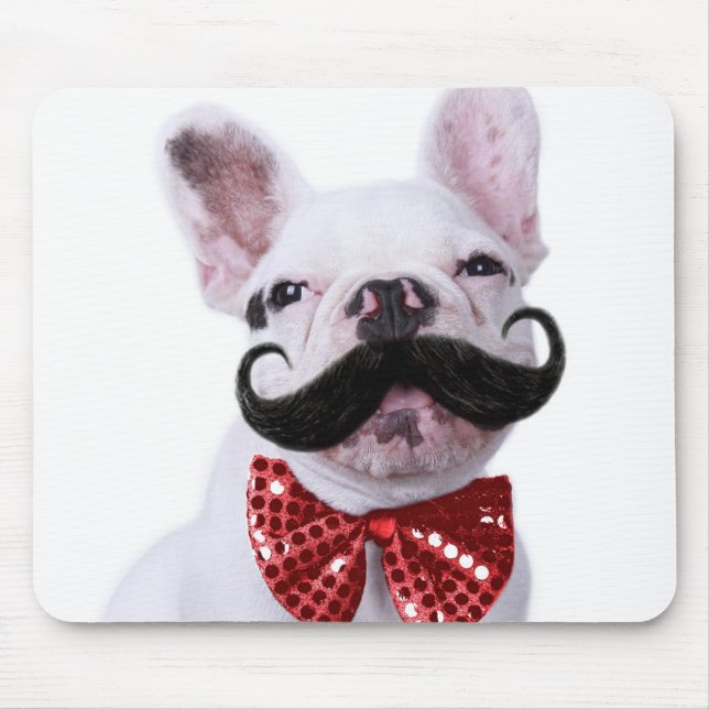Alfombrilla De Ratón Perrito francés del bulldog con el bigote (Frente)